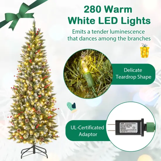 Costway 6 FT Pre-Lit Artificial Christmas Tree with 618 Snowy Branch Tips 280 LED Lights {6}