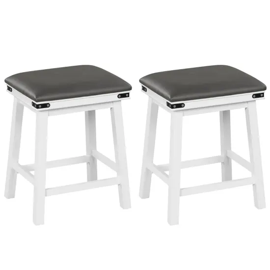 Costway 24'' Dining Bar Stool Set of 2 Counter Height Padded Seat Wood Frame Kitchen Brown/White {8}
