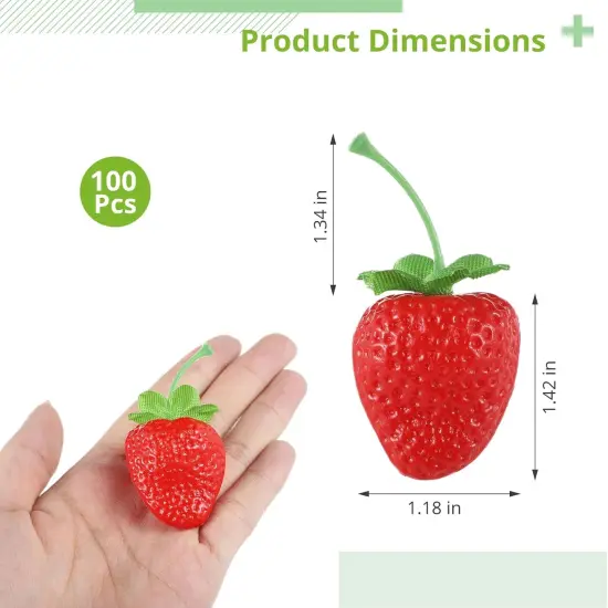 100 Pcs Fake Strawberries - 1.42" Artificial Faux Plastic Red Strawberries Decorations {4}