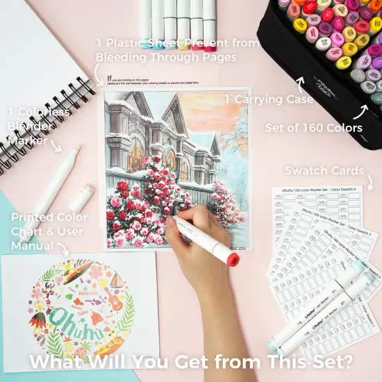 Ohuhu Oahu 160 Colors Alcohol Markers - Fine & Chisel - Dual Tips Art Markers {4}