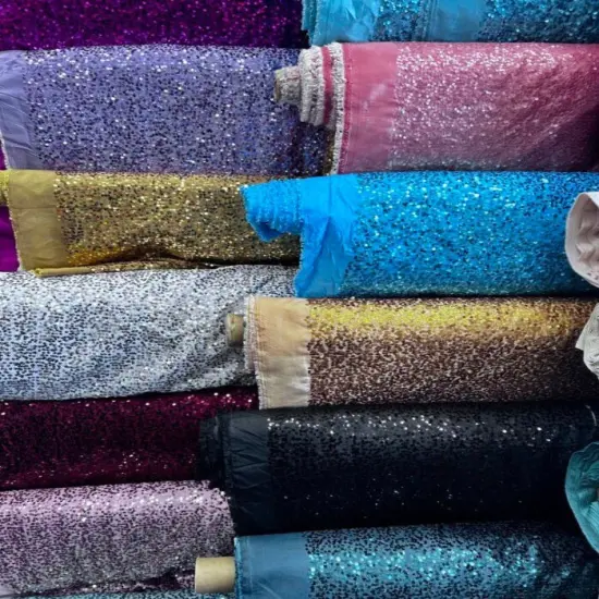 1 Yard Sequin Taffeta Fabric Sparkle Event Backdrop Costume Material 50/54 Inches Wide Coral {3}