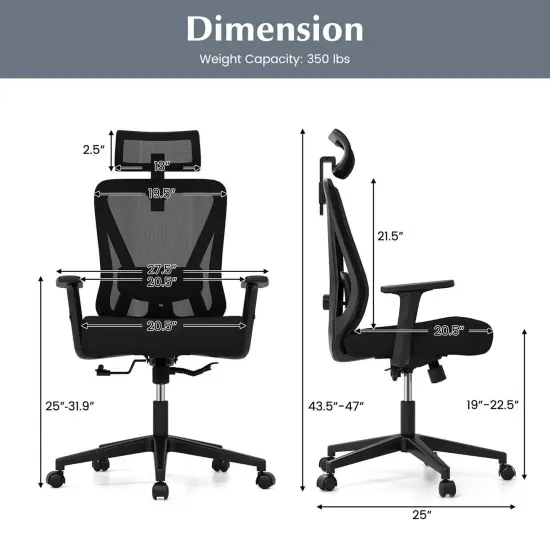 Costway Ergonomic Office Chair with Adjustable Lumbar Support Tilting Function Headrest Black {3}