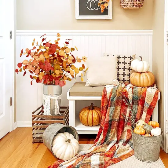 6 Pcs Artificial Eucalyptus Leaves 28'' Tall Fall Flowers Leaf {3}