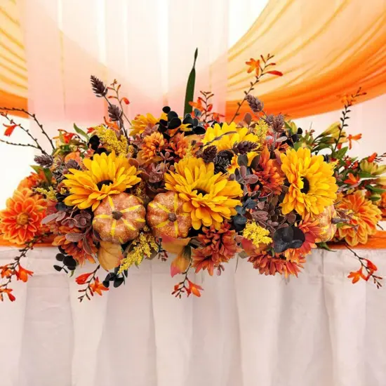 2 Packs Fall Fake Mums Pumpkin Flower Arrangements {5}