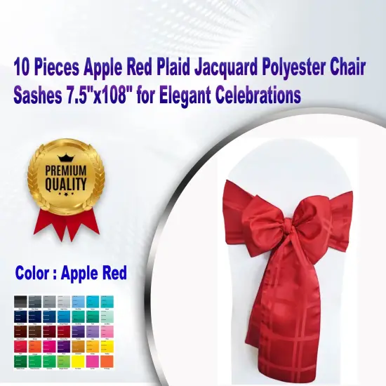 10 Pieces Apple Red Plaid Jacquard Polyester Chair Sashes 7.5"x108" for Elegant Celebrations {1}