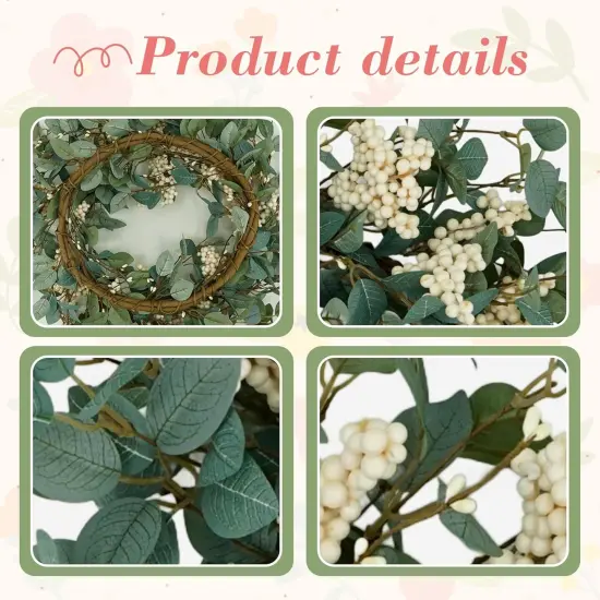 18" Spring Wreaths for Front Door, Green Eucalyptus Wreath with White Berries, Eucalyptus Leaves for Indoor Outdoor Farmhouse Home Porch Wall Window Festival Wedding Decor {2}