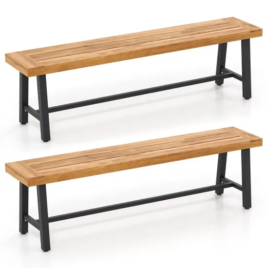 63 Inch Acacia Patio Wood Outdoor Backless Bench with Metal Frame Ideal for Patio Seating {1}