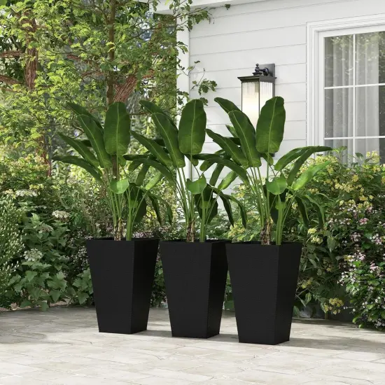 3-Piece Ceramic Indoor Planter Set with Drainage Holes Black {6}