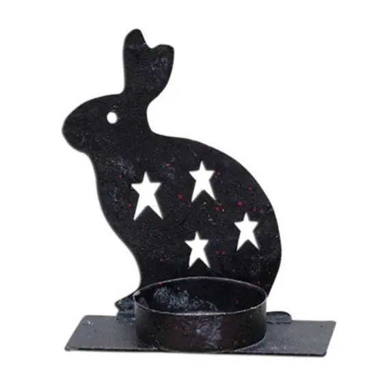 Black Metal Rabbit Tealight Holder and Star Cutouts {1}