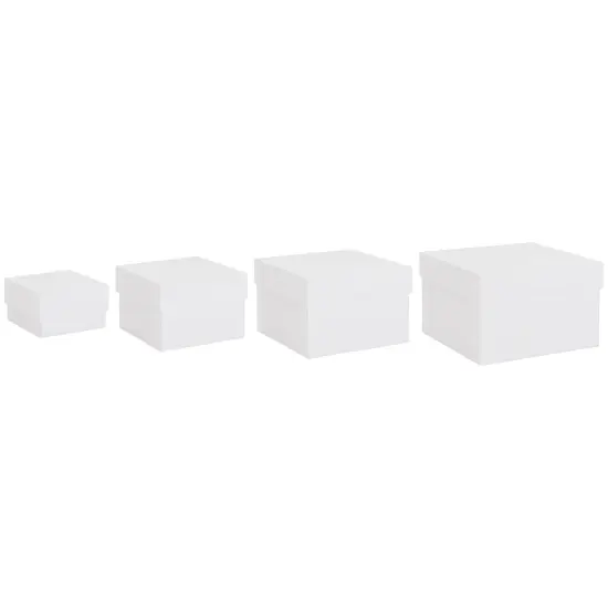 Stockroom Plus Set of 4 Sizes Square Nesting Gift Boxes with Lids for Presents, Stacking Decorative Goodie Box for Holidays, Wedding, Birthday, and Party Favors (White) {4}