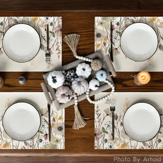 Set of 4 Wildflowers Floral Fall Placemats - 12x18 Inch (Beige) {3}