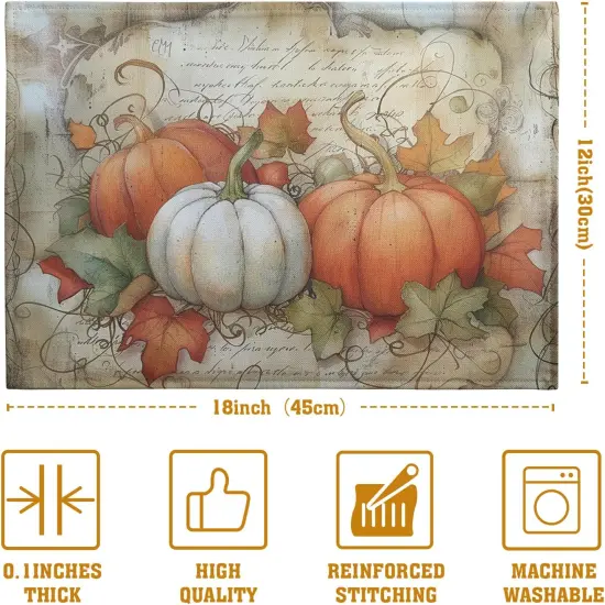 Set of 4 Fall Pumpkin Maple Leaf Placemats - 12x18 Inch {4}
