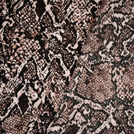 Brown-Beige-Multi Polyester Reptile Skin Printed Charmeuse Woven Fabric By the Yard {2}
