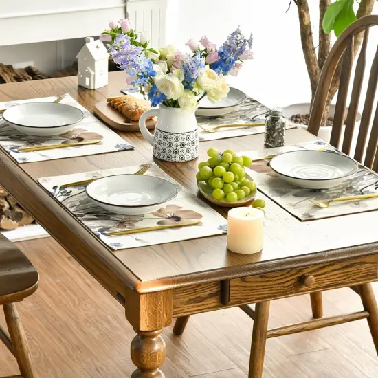 Set of 4 Brown Poppy Floral Leaves Fall Placemats - 12x18 Inch {4}