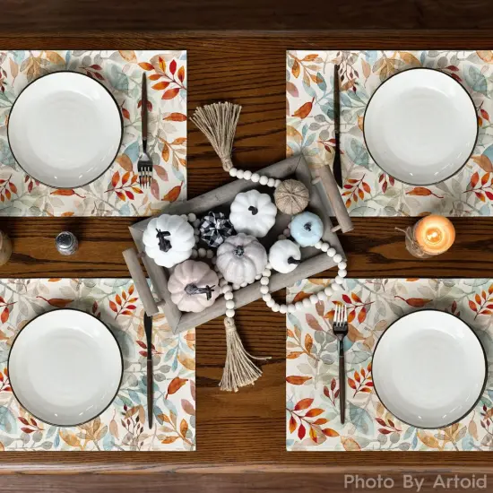 Set of 4 Eucalyptus Leaves Fall Placemats - 12x18 Inch (Orange/Blue) {3}