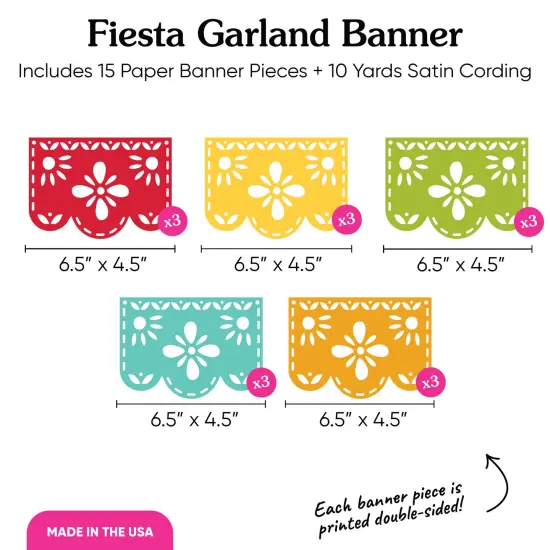 Big Dot of Happiness Let's Fiesta Garland Banner, Mexican Fiesta Party Decorations, 30 Feet of Cord, 15 Double-Sided Colorful Paper Picado Banner Shapes {5}