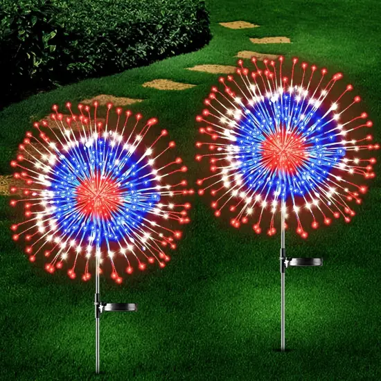 4th of July Decorations Outdoor Solar Lights, 2 Pack Fourth of July Red White and Blue Patriotic Decorations {5}