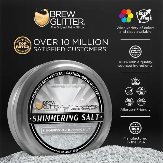 Brew Glitter - Shimmering Silver Rimming Salt (4oz, 1x Bar Tin) Edible Glitter Blended Cocktail Garnish for Mixed Drinks and Beverages {2}