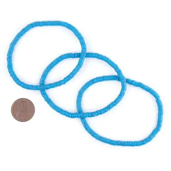 The Bead Chest Boho Stretch Bracelet, Turquoise Blue - Stackable African Vinyl Heishi, Unisex for Men & Women {2}