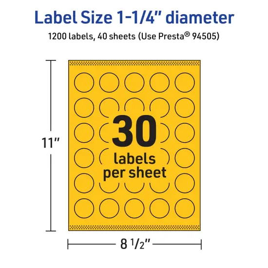 Avery Bright Yellow Paper Labels, 1.25" Diameter Round {5}