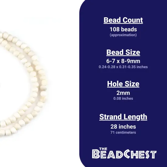 The Bead Chest 108 8mm White Bone Mala Beads - Handmade Fair Trade Nepal Prayer Rosary Beads Necklace for Mediation, Yoga, Jewelry Making, Crafts {4}