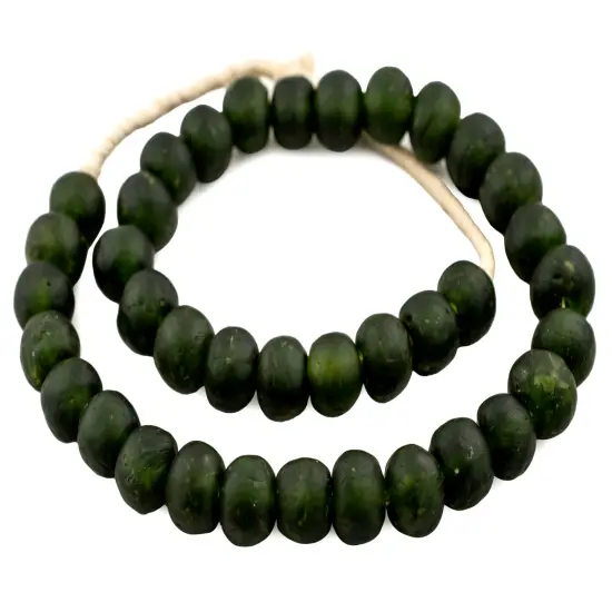 The Bead Chest African Recycled Glass Beads &ndash; Handmade in Ghana &ndash; Forest Green 18mm Strand for Jewelry Making, Crafts, and Home Decor I Approximately 39 Beads {3}