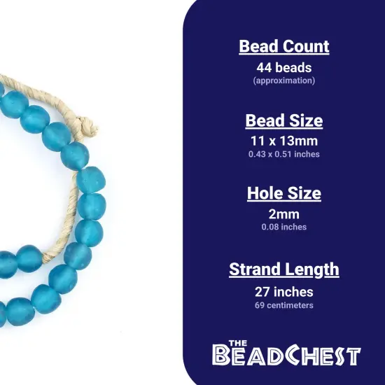 The Bead Chest African Recycled Glass Beads &ndash; Handmade in Ghana &ndash; Sapphire Blue 14mm Strand for Jewelry Making, Crafts, and Home Decor I Approximately 44 Beads {4}