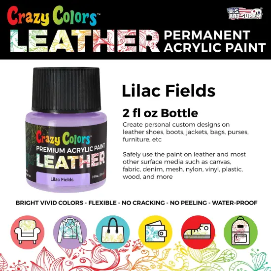 Lilac Fields Premium Acrylic Leather and Shoe Paint, 2 oz Bottle - Flexible, Crack, Scratch, Peel Resistant - Artist Create Custom Sneakers, Jackets, Bags, Purses, Furniture Artwork {2}