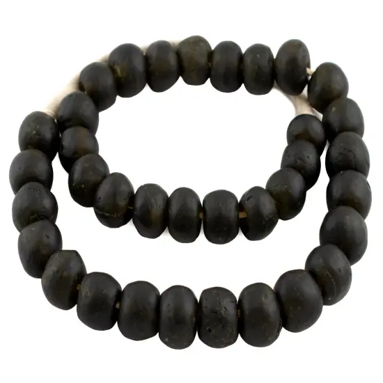 The Bead Chest African Recycled Glass Beads &ndash; Handmade in Ghana &ndash; Olive Green 18mm Strand for Jewelry Making, Crafts, and Home Decor I Approximately 38 Beads {3}