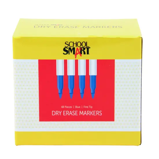 School Smart Dry Erase Pen Style Markers, Fine Tip, Blue, Pack of 48 {4}