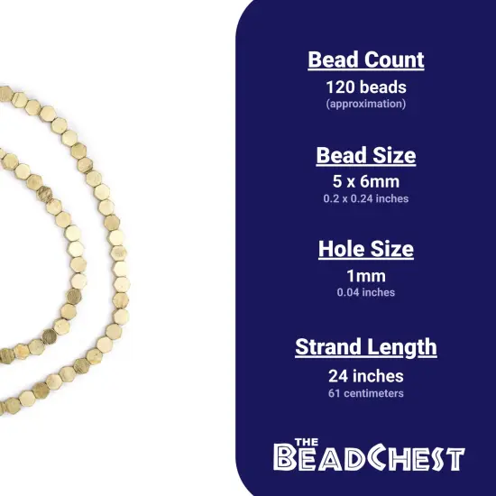 The Bead Chest Brass Hexagonal Beads 6mm, Full Strand of Quality Metal Spacers for DIY Jewelry Design {4}