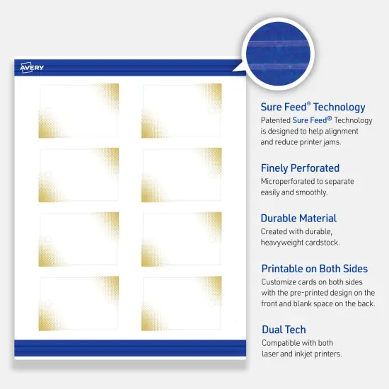 Avery Printable Round Business Cards with Sure Feed Technology, Pre-Printed Gold Lace Trim Pattern, Matte White, 2" Diameter, Laser & Inkjet Compatible, 120 Total {3}