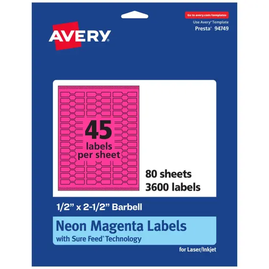 Avery Neon Magenta Paper Labels, 0.5" x 2.5" Barbell {1}