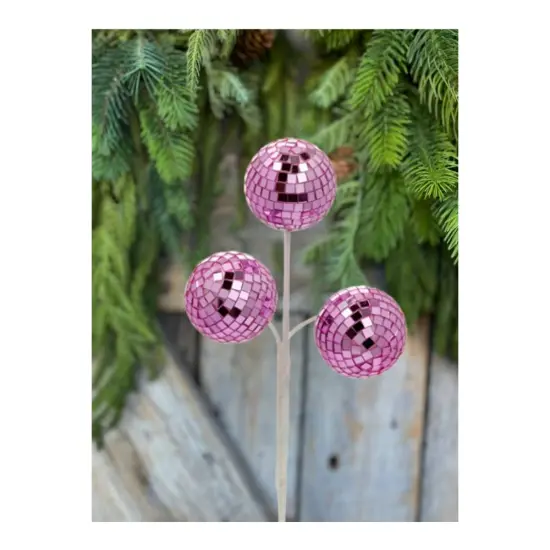 10" Pink Disco Ball Holiday Spray {3}