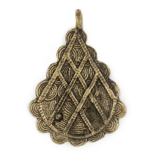 The Bead Chest Antiqued Brass Baule Pyramid Pendant 67x48mm Ivory Coast African Large Hole Handmade {1}