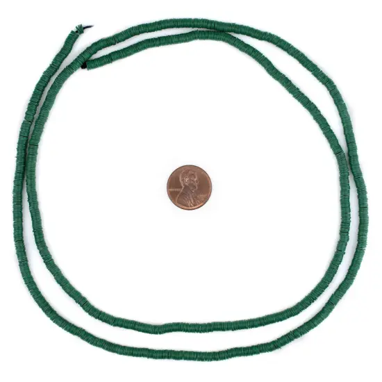 The Bead Chest Forest Green Vinyl Phono Record Beads 4mm Ghana African Disk 34 Inch Strand Handmade {2}