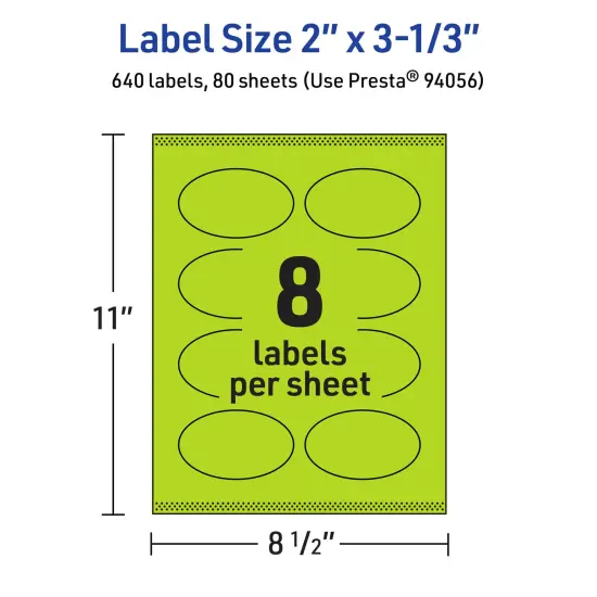 Avery Bright Green Paper Labels, 2" x 3-1/3" Oval {5}