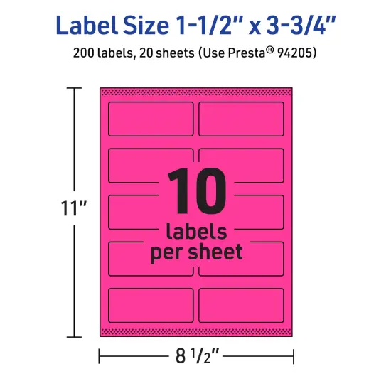 Avery Neon Magenta Paper Labels, 1.5" x 3.75" Rectangle {5}