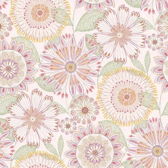 Pink Blush Floral Medallions Cotton Wideback Fabric per yard {1}