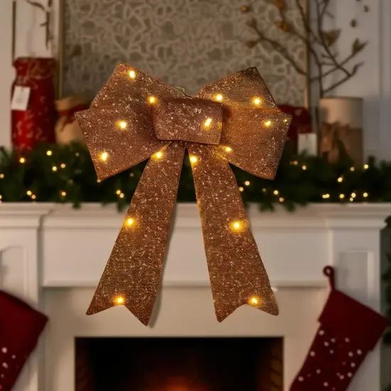 3 Sparkling Set of Pre Lit Holiday Bows Christmas Ribbon Decorations {4}