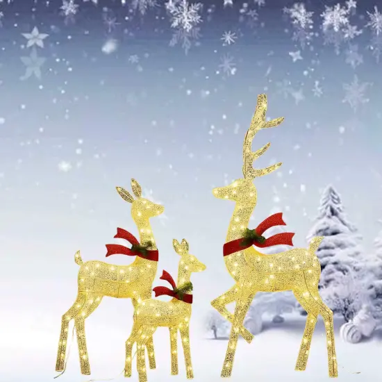 Elegant Lighted Deer Family Set with White Thread for Holiday Decor 60"+48"+32" {5}