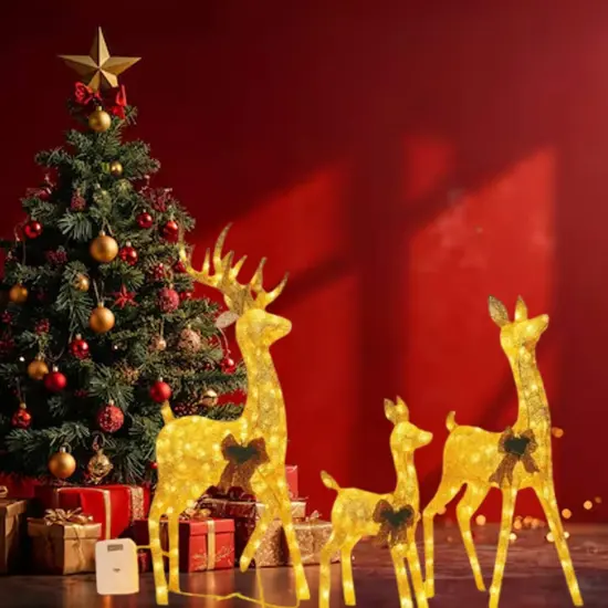 Champagne Cotton Thread Deer Set, Holiday Home Decor, 60 Inch, 48 Inch & 32 Inch {3}