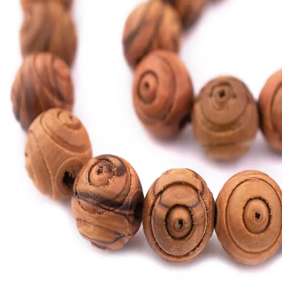 The Bead Chest Carved Olive Wood Beads from Bethlehem (16mm) {1}