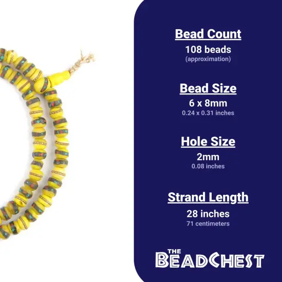 The Bead Chest Mala Meditation Beads - 108 Inlaid Prayer Beads for Yoga, Necklace, Jewelry (8mm, Yellow Bone) {3}