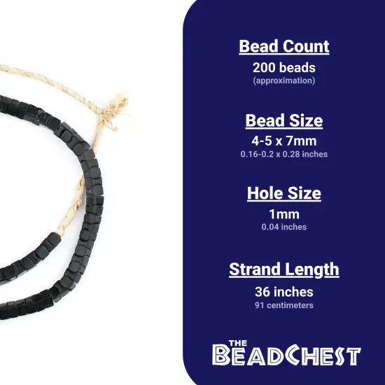 The Bead Chest Rare Black Square Snake Beads Long Strand 7mm Nigeria African Interlocking Glass 36 Inch Strand Handmade {4}