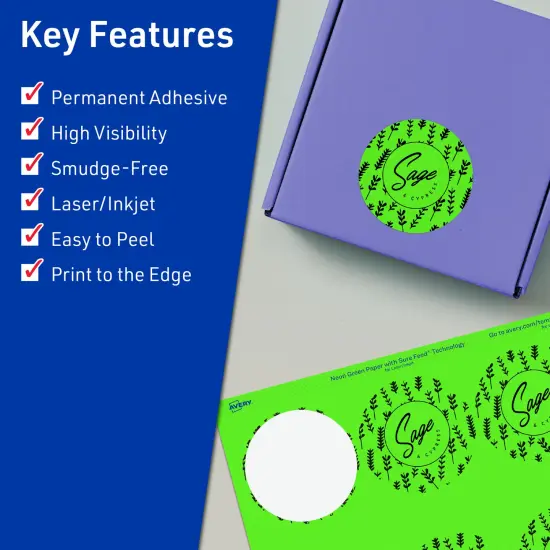 Avery Neon Green Paper Labels, 2.5" Diameter Round {2}