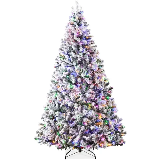 Best Choice Products Pre-Lit Holiday Christmas Pine Tree w/ Flocked Branches, Warm-White & Multicolored Lights {1}