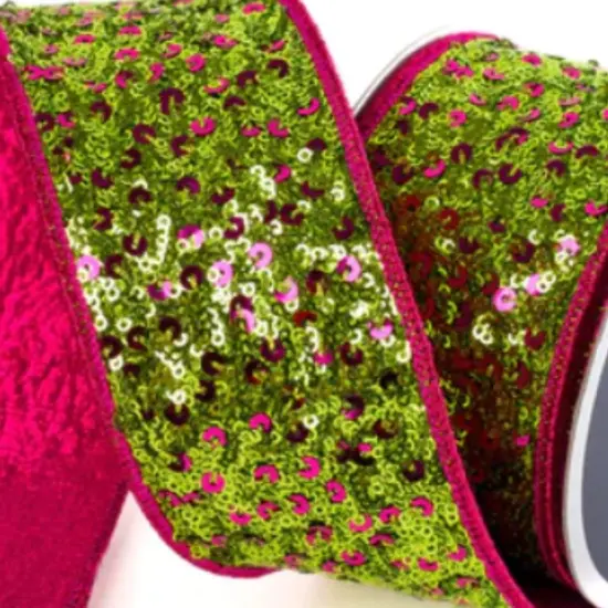 2.5" Sequin Treasure Ribbon: Hot Pink/Lime (5 Yards) {3}