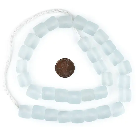 The Bead Chest Clear Aqua Cylindrical Java Recycled Glass Beads (12mm) - Full Strand of Faceted Bottle Glass Beads | Approximately 33 Beads {2}