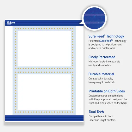 Avery Printable Rectangle Invitation Cards, Gold Dots with Blue Border, 5" x 7", Matte White Rectangle Invitation Cards, Laser/Inkjet, 20ct, Great for Invitation Cards {3}